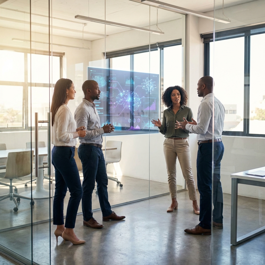 Professional office team working with AI technology